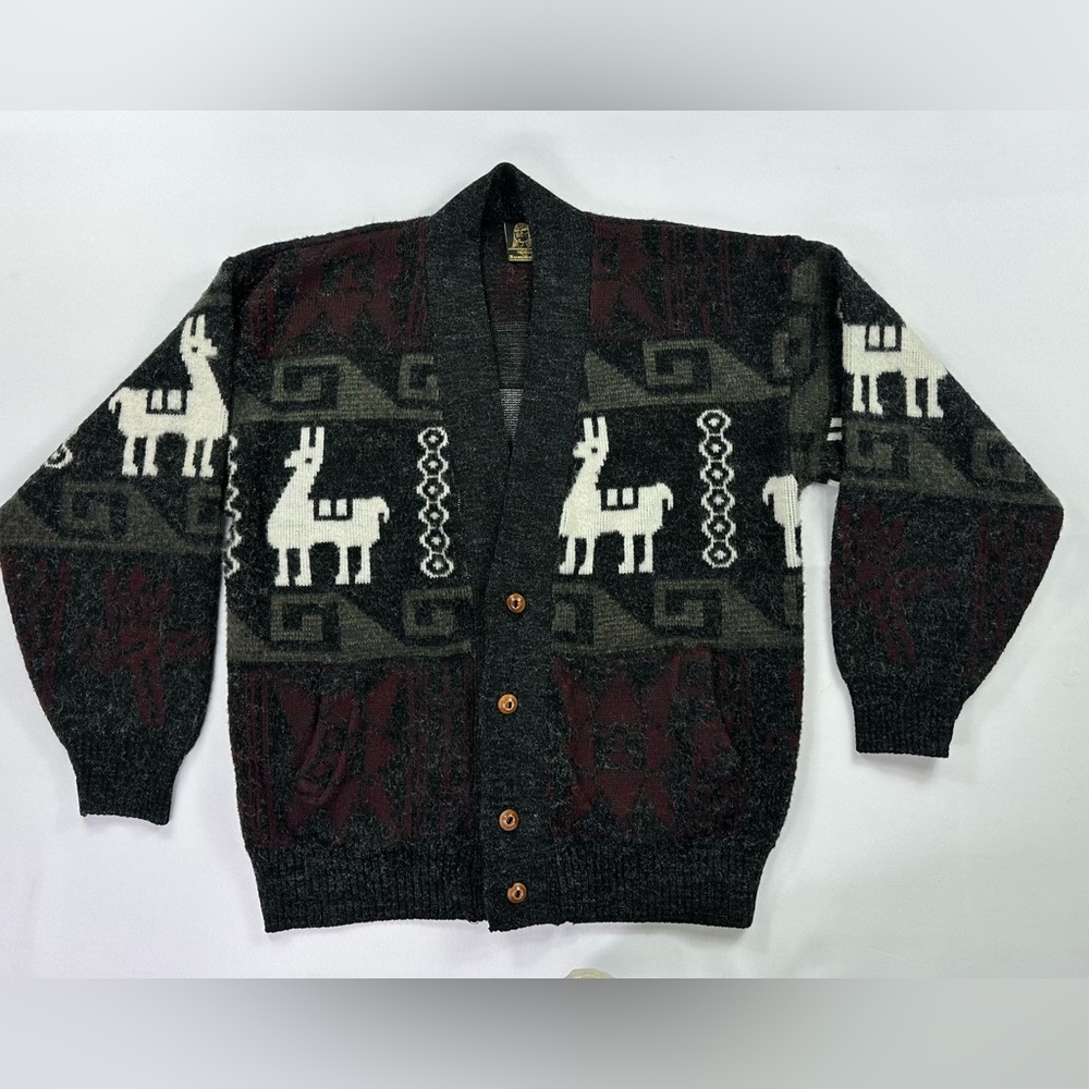 Tejidos Rumifiahui Wool Cardigan sweater llamas vintage